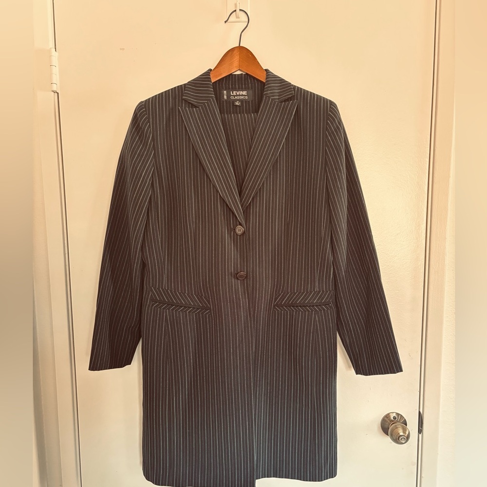 Women's Black Pinstripe Coat and Skirt size 14